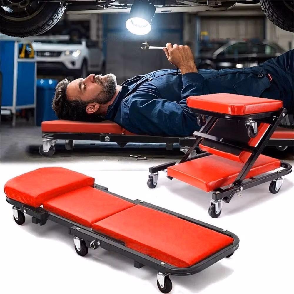 SPETLEK 2-in-1 Z-Type Padded Mechanics Creeper, Red and Multicolour, 150kg Capacity – 2