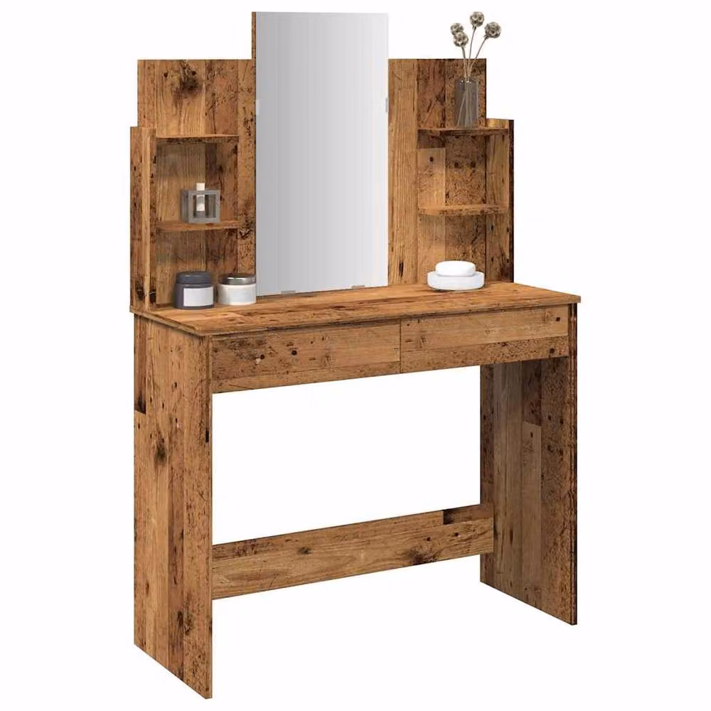 Berkfield Home Dressing Table with Mirror in Old Wood Brown, W: 96 cm, D: 39 cm, H: 142 cm – 2