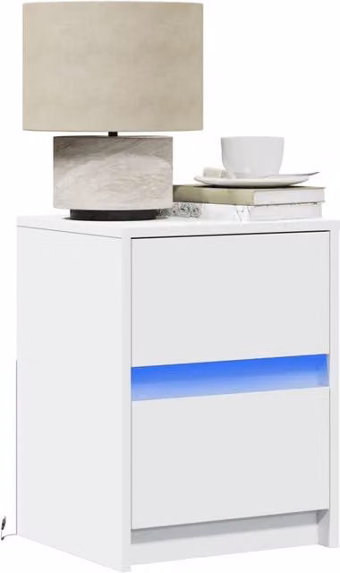 Berkfield Home Set of 2 Modern White Bedside Cabinets with Integrated LED Lighting and MDF Construction