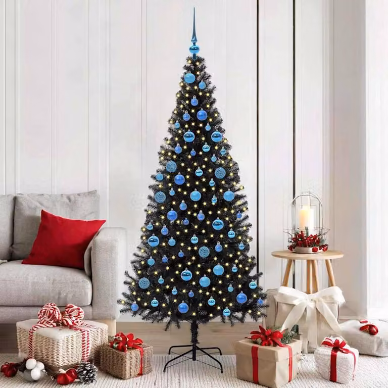Berkfield Home Lush Christmas Tree with 300 LEDs and Stand, Black, Height: 180 cm
