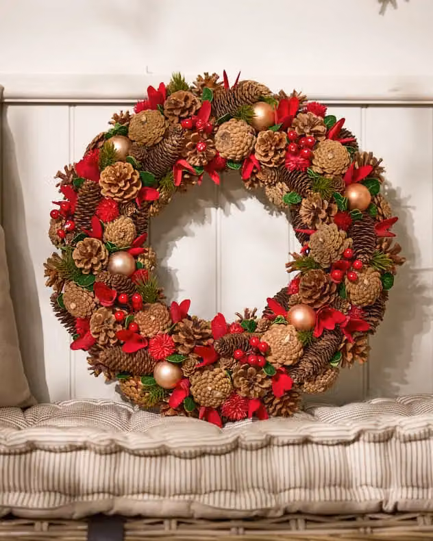 Dibor Giant Canterbury Christmas Front Door Wreath in Red, Gold, Green and Multicolour, Diameter: 50 cm – 2