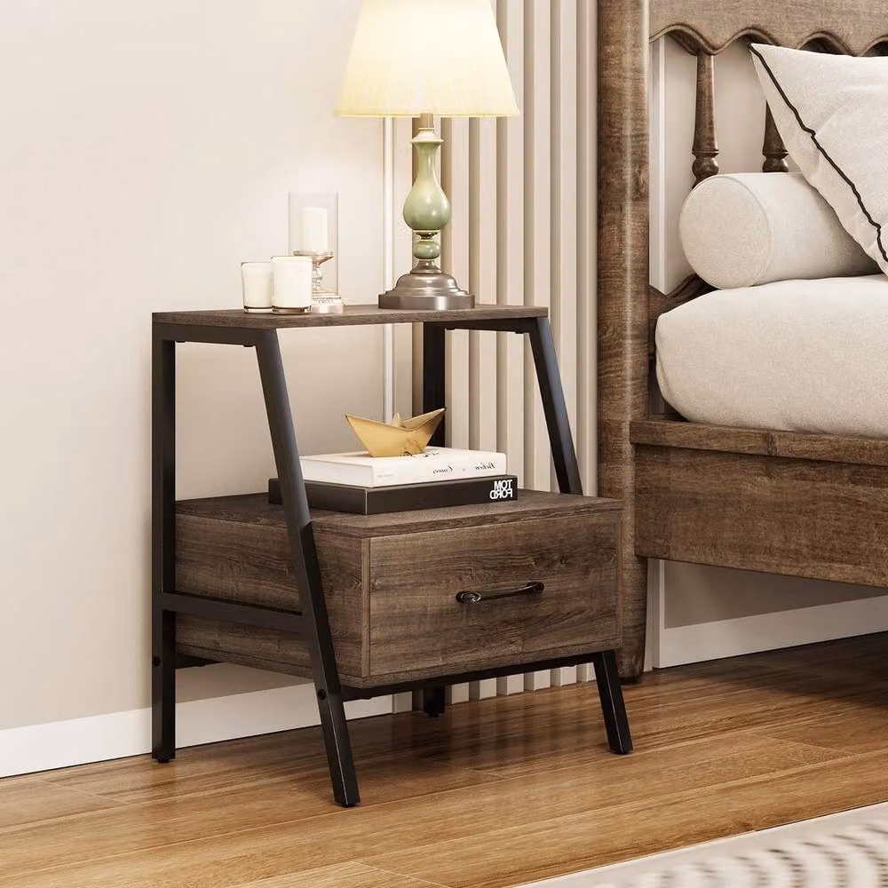 VOGREX Gray Oak Farmhouse 3-Tier Nightstand in Grey – 3
