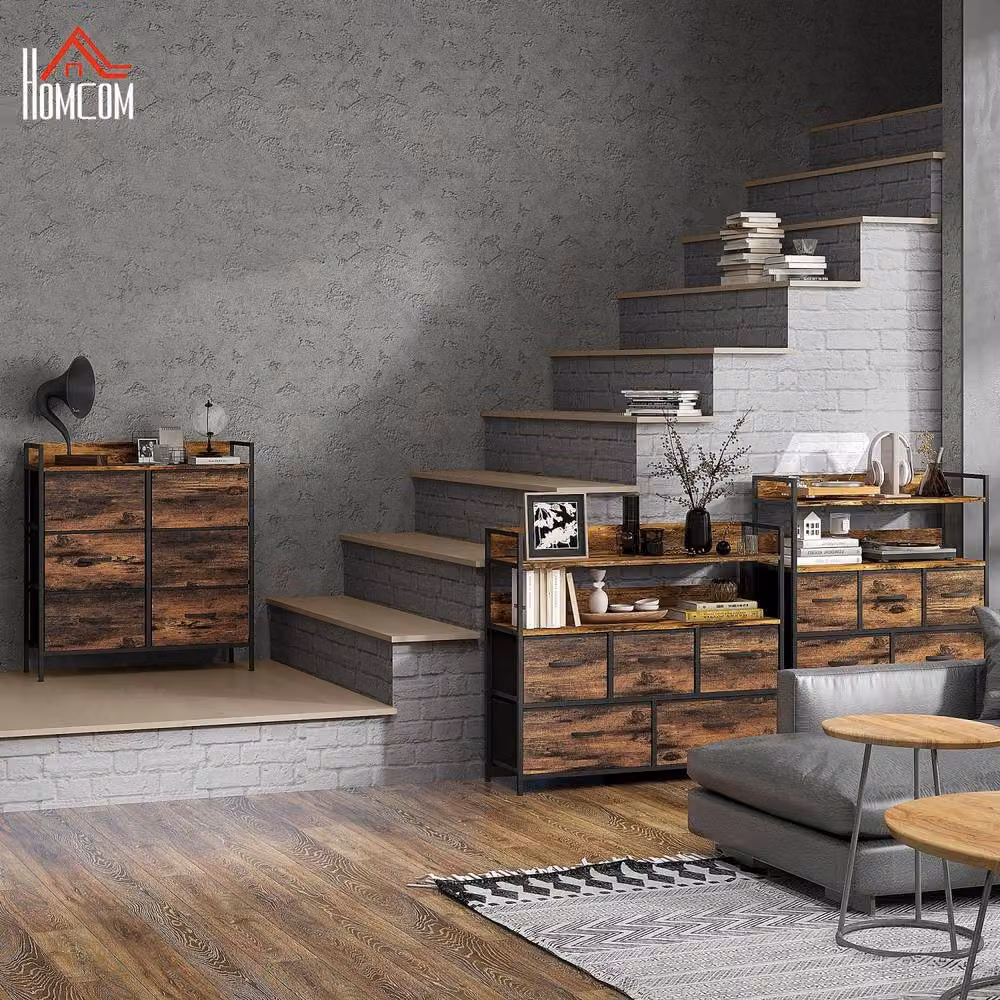 Wyld Haus Luve 6 Drawer Fabric and Metal Storage Chest in Rustic Brown and Black – 6