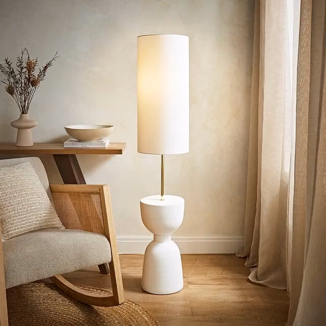 Esme White Ceramic Floor Lamp with Fabric Lampshade