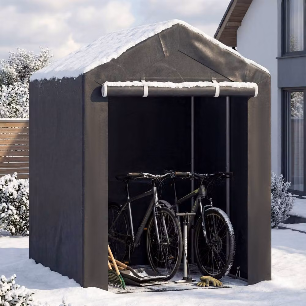 Costway Grey Galvanised Metal Carport and Storage Shed with Single Door and Gable Roof, W: 180 cm, D: 120 cm, H: 167 cm – 2