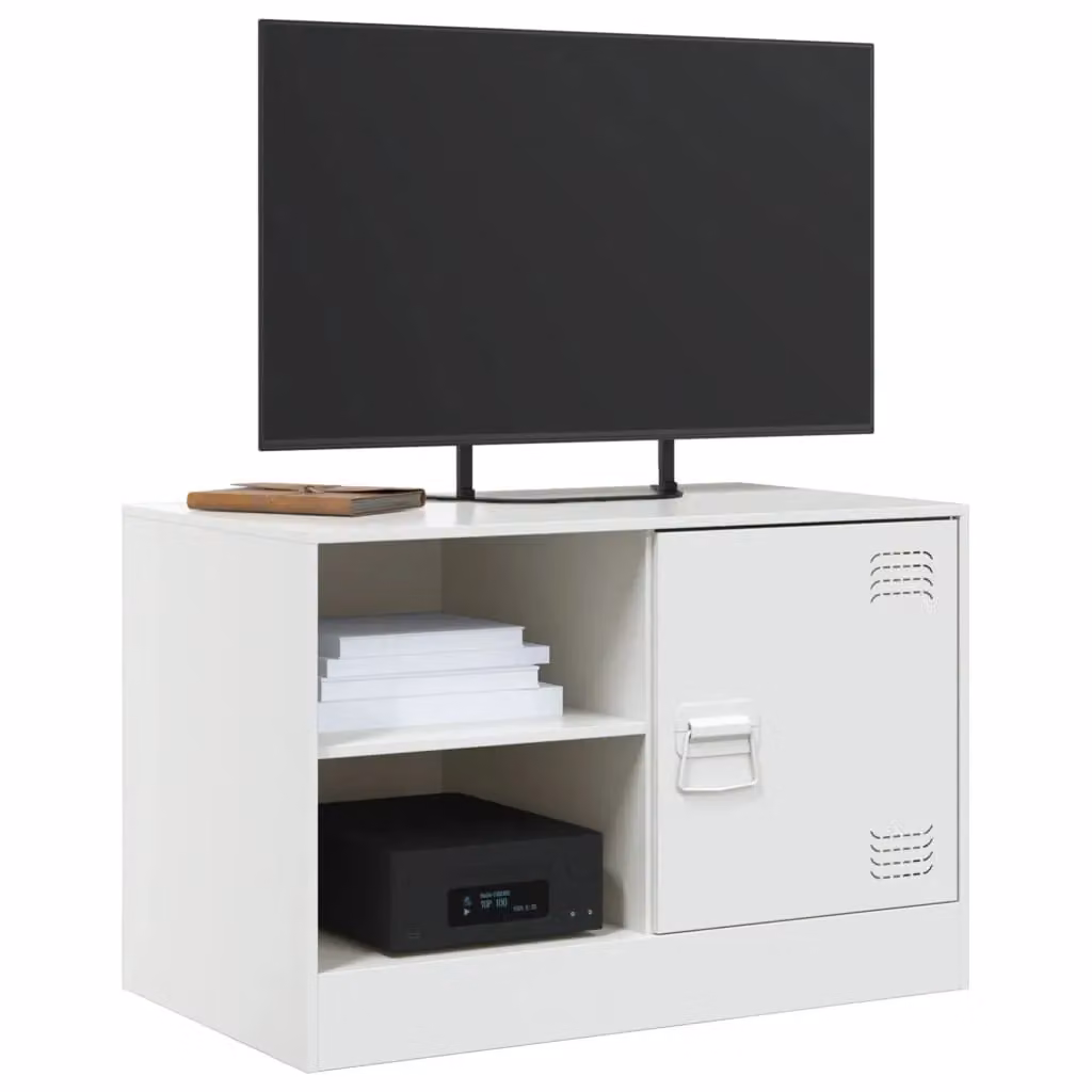 Berkfield Home Set of 2 Modern White Metal TV Cabinets with Hinged Doors and Internal Shelves, W/D/H: 67 x 39 x 44 cm – 2