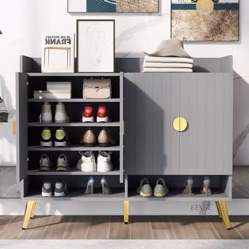 Hygrad Built to Survive Shoe Cabinet Hallway Storage Organiser in Grey, W/D/H: 120 x 35 x 100 cm – 7