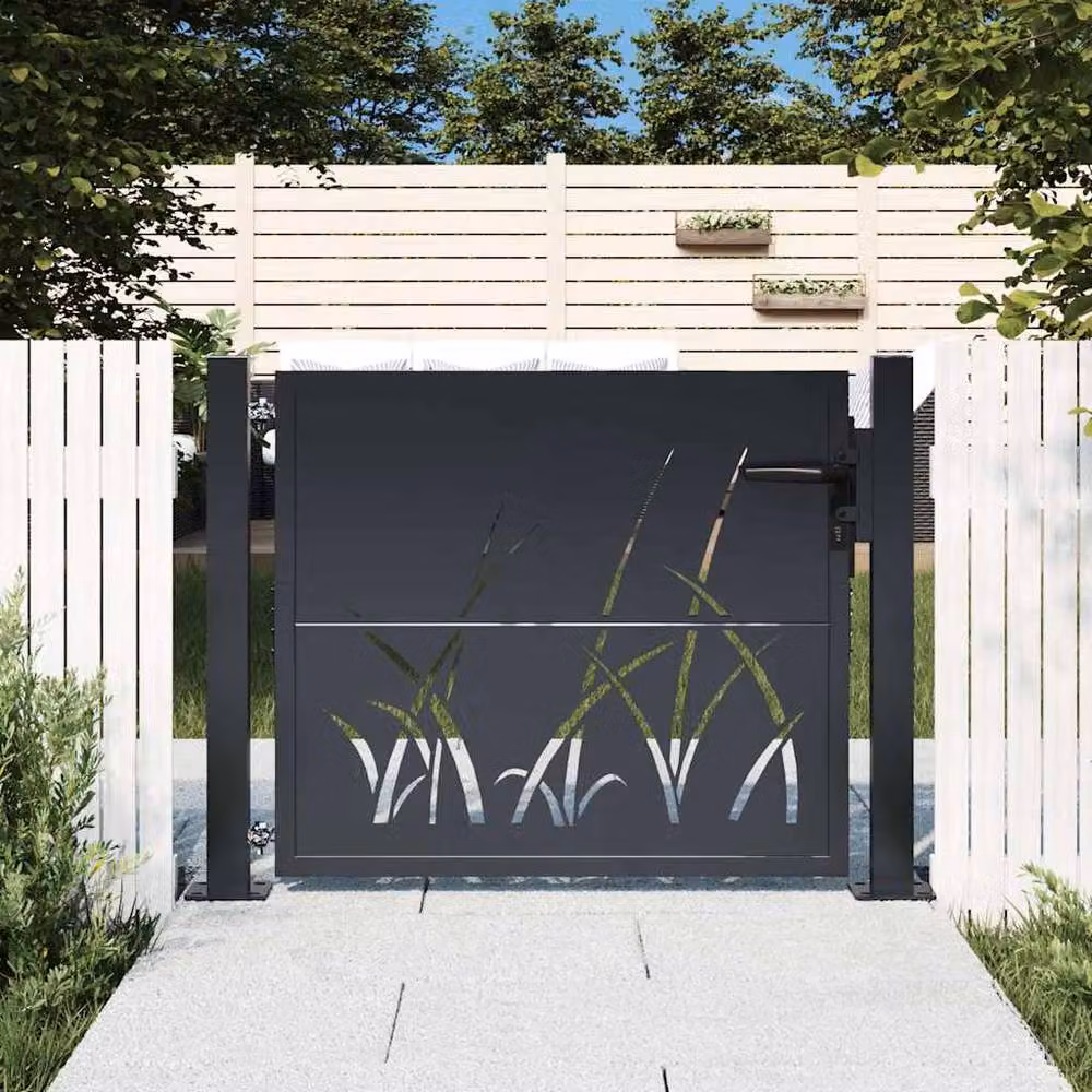 Berkfield Home Anthracite Steel Garden Gate with Grass Design W/H: 105 x 105 cm – 2