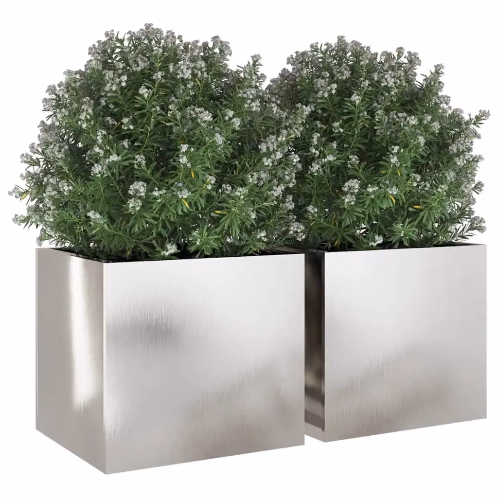 Berkfield Home Stainless Steel Ornamental Garden Planter Tubs, Silver, 2 Pack, W: 32 cm, D: 30 cm, H: 29 cm – 3