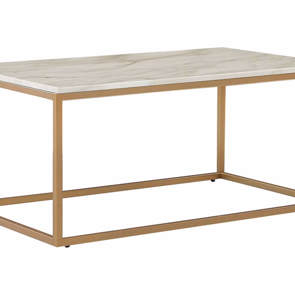 Wyld Haus Beige Marble Effect Coffee Table with Gold Legs W: 100 cm, D: 60 cm – 2