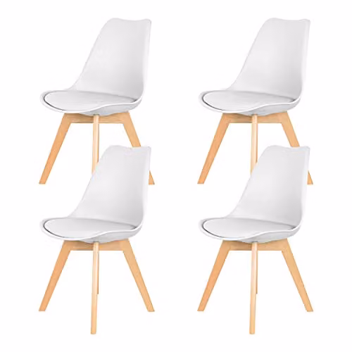 IHANA White Dining Chair with Cushioned Seat and Solid Beech Wood Legs – 1