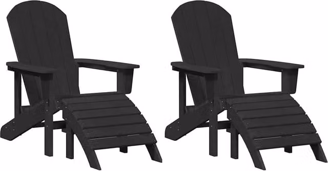Berkfield Home Adirondack Chairs with Footrests, 2 Piece Set, Black HDPE