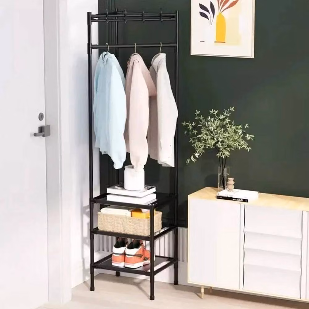 FLAVORA Matt Black Metal Clothes Hanging Rail Rack, W/D/H: 45 x 45 x 180 cm – 3