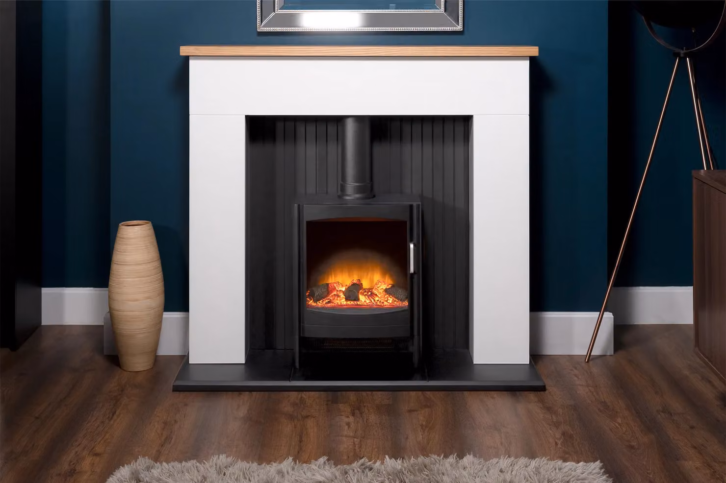 Adam Fires & Fireplaces Innsbruck Wall Mounted Electric Stove Fireplace in Pure White with Black Keston Electric Stove, W: 114.3 cm, D: 3.0 cm, H: 114.3 cm – 4