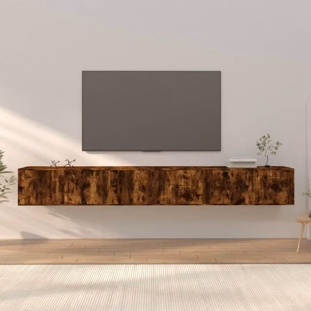 Berkfield Home 3-Piece Wall-Mounted TV Cabinet Set in Smoked Oak Brown, W/D/H: 100 x 34.5 x 40 cm