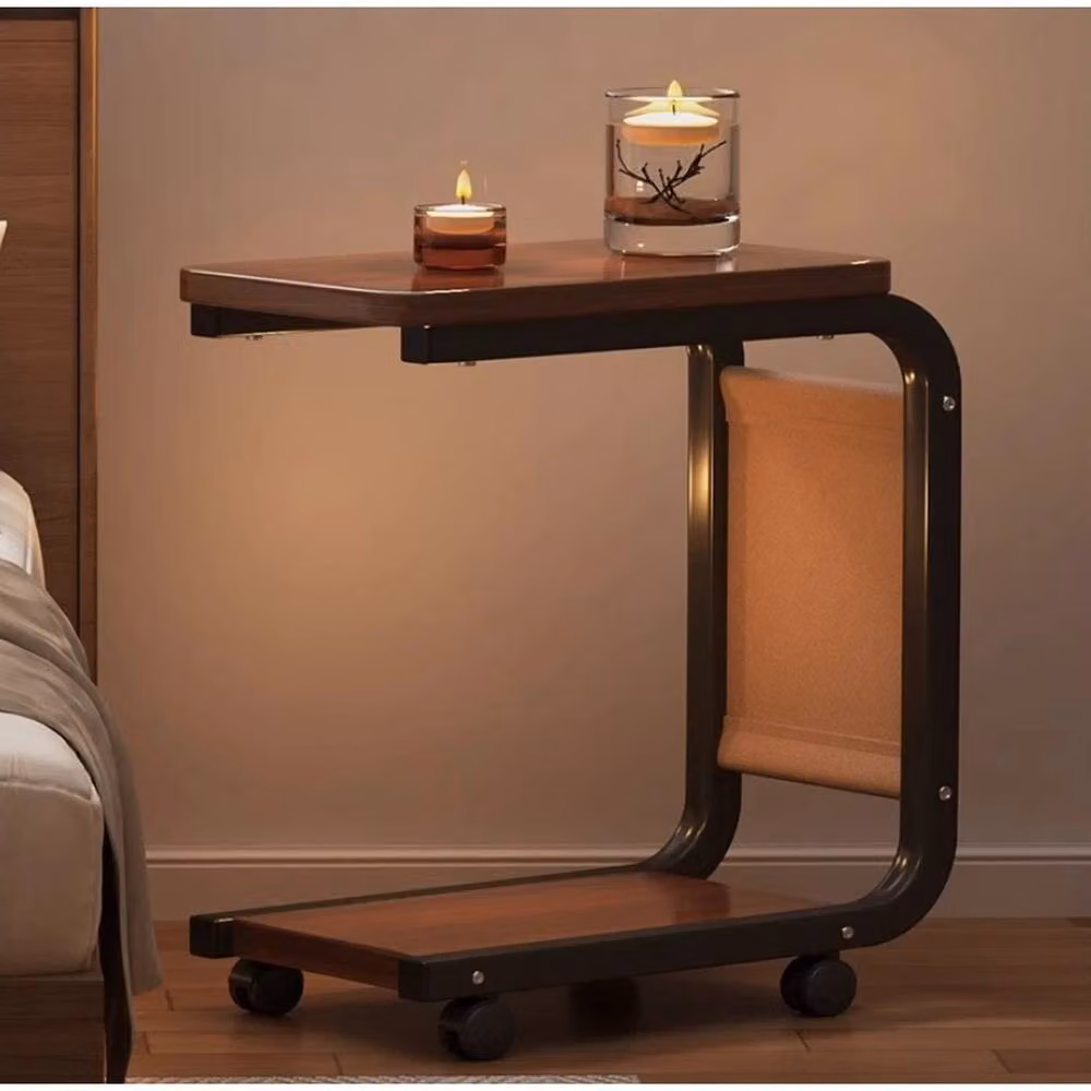 FORGEVIO C-Shaped Side Table in Brown Wood and Metal – 3
