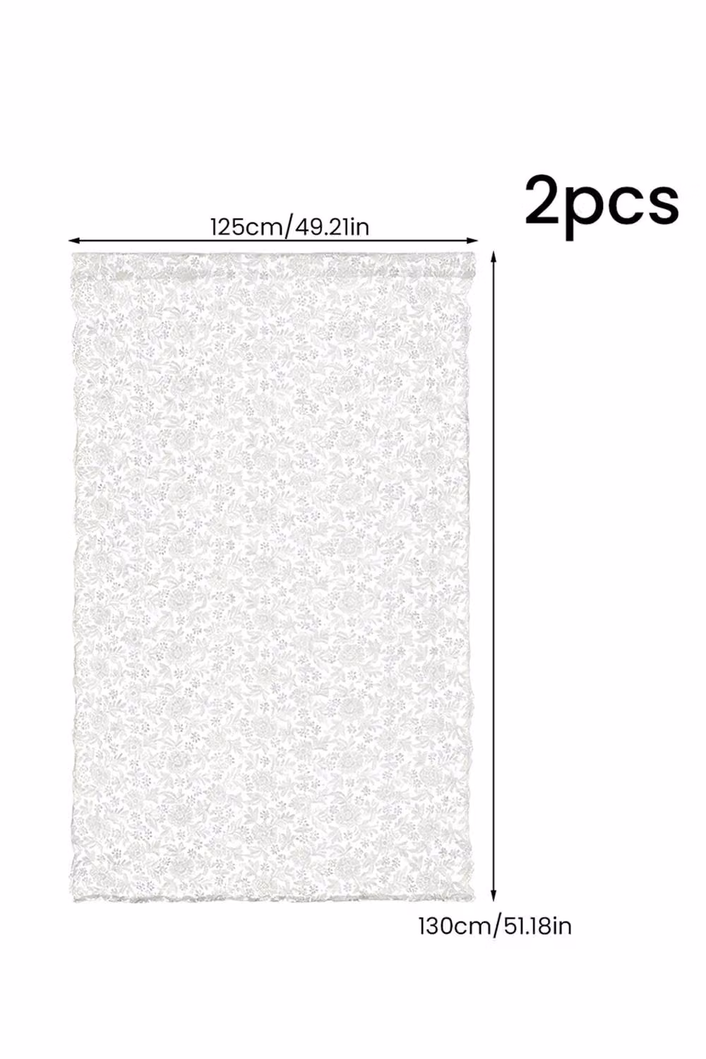 Living and Home White Floral Lace Sheer Curtains, 2-Panel Set, Width: 125 cm, Height: 130 cm – 3