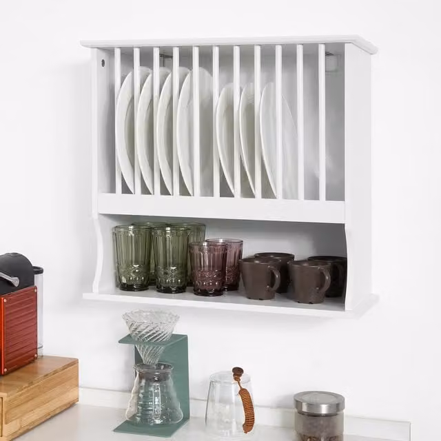 SoBuy White Wall Mounted Wooden Kitchen Storage Rack and Plate Cup Shelf
