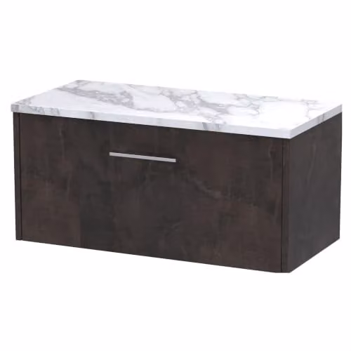Balterley Wall Hung Bathroom Vanity Unit with Single Soft Close Drawer and Rectangular Laminated Worktop, Metallic Slate Grey, W: 80.5 cm, D: 39.0 cm, H: 38.1 cm – 1