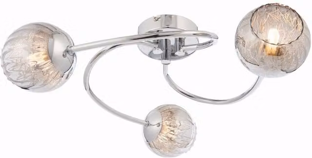Endon Aerith 3 Light Semi Flush Ceiling Light in Chrome with Smokey Grey Tinted Glass, G9