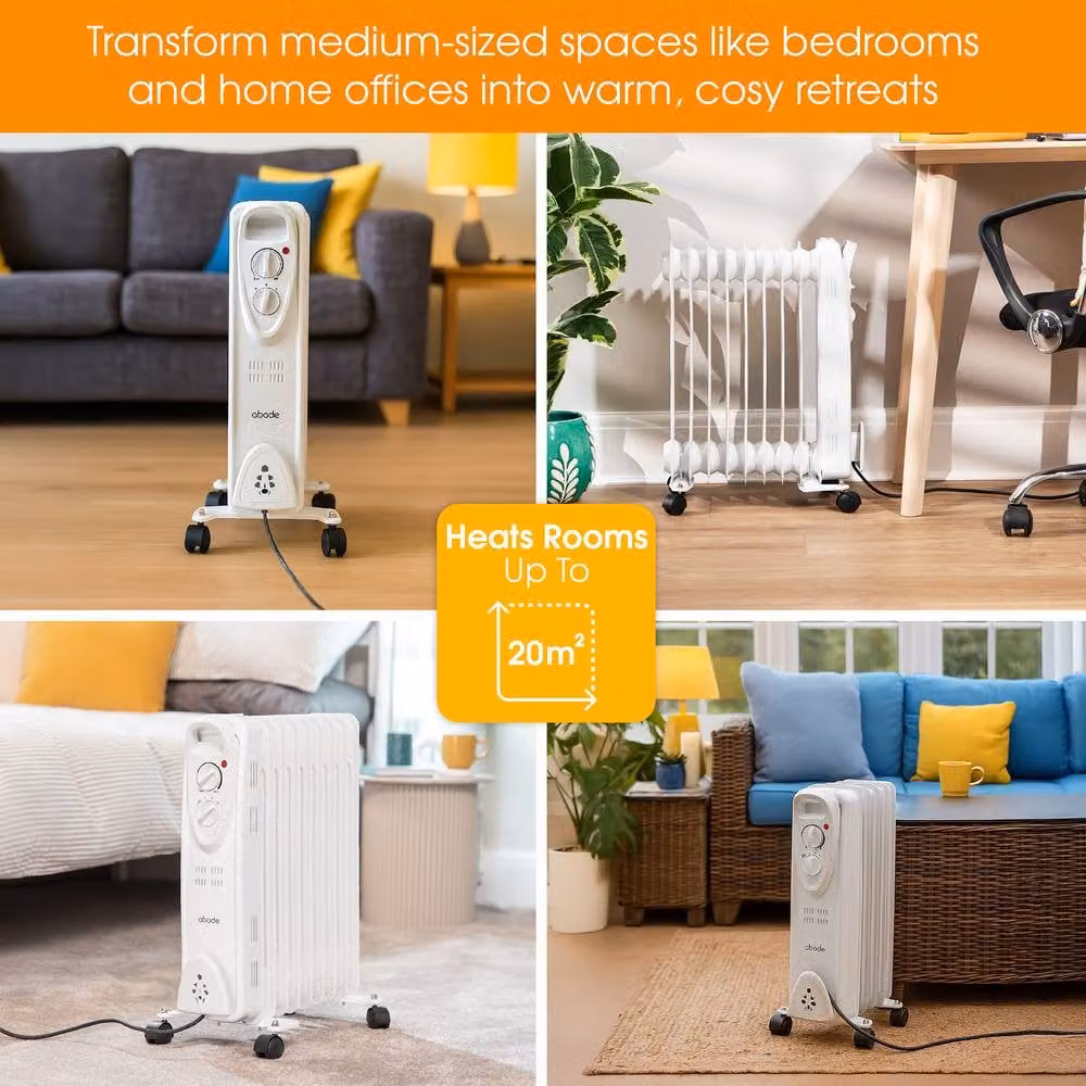 Abode 2000W 9 Fin Oil Filled Radiator Portable Electric Heater in White – 4