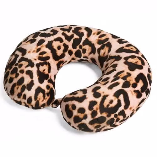 OHS Leopard Print Memory Foam U-Shaped Neck Pillow in Natural, 30 x 30 cm – 1
