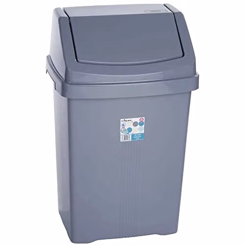 Wham Casa 50L Plastic Swing Bin in Silver and Grey