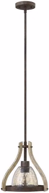 Elstead Rustic Dome Pendant Light in Wood and Metal with Grey Transparent Glass and E27 Bulb Holder
