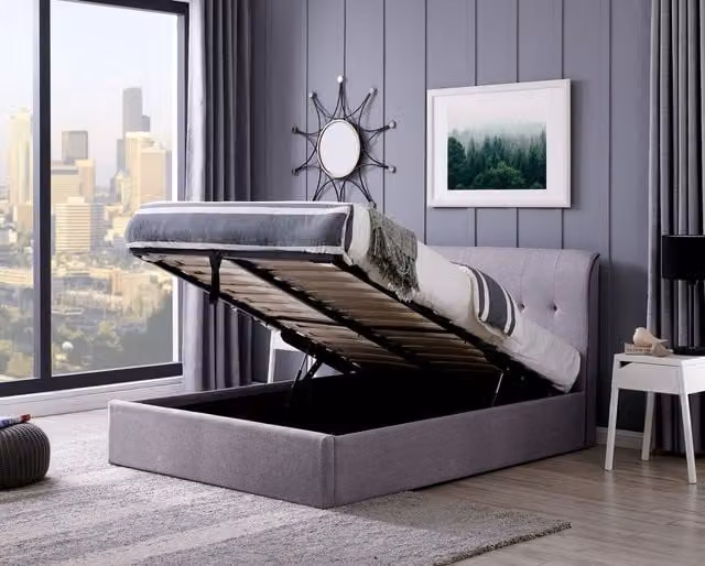 Flintshire Furniture Ltd Carmel Grey Fabric Upholstered Ottoman Bed Frame, Double W/D/H: 140 x 200 cm – 2