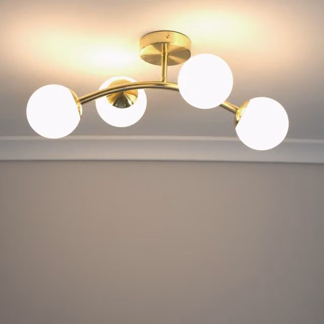 ValueLights Jas 4 Way Modern Ceiling Light with LED Bulbs in Gold/Brass
