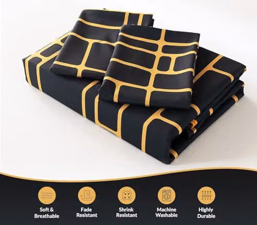 Pamposh 3 Piece Single Duvet Cover Set with Black Fitted Sheet, Reversible Breathable Microfibre Bedding Set, Duvet Cover 135 x 200 cm, Pillowcase 50 x 75 cm, Fitted Sheet 90 x 190 cm, Depth: 40 cm – 7