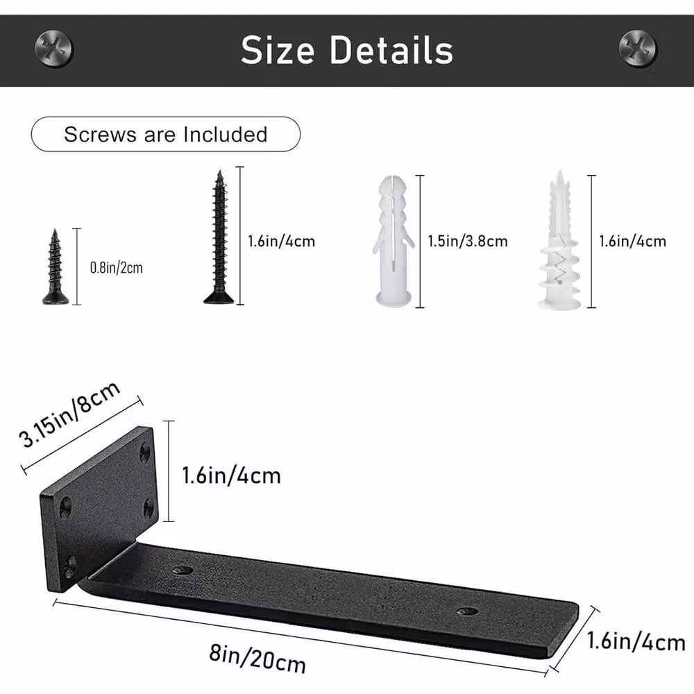 SPETLEK Black Iron Floating Shelf Brackets, 4 Pieces, 20 cm – 2