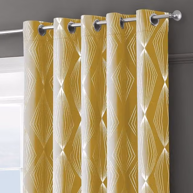 Velosso Onyx Thermal Blackout Eyelet Curtains in Mustard Yellow, Width: 117 cm, Drop: 137 cm