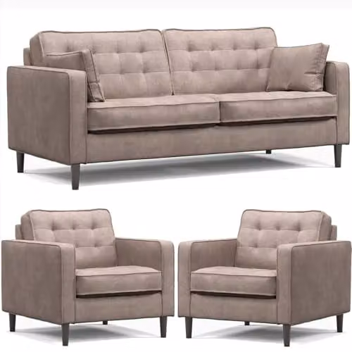Furnishings For Less UK Eden Toledo Fabric 3 Piece Sofa Suite in Pewter, including 3 Seater Sofa and 2 Armchairs