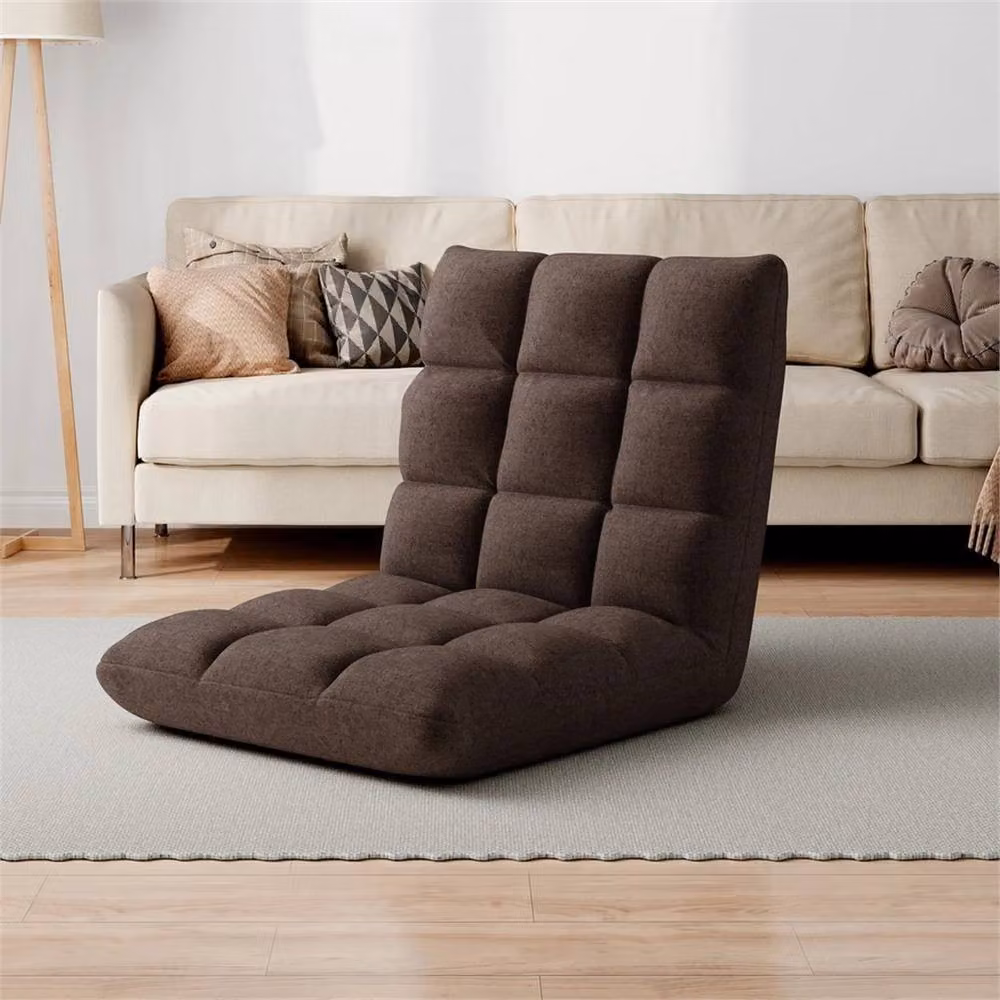 KORVIXA Brown Fabric Floor Lazy Sofa Chair with Adjustable Headrest and Back Support – 5