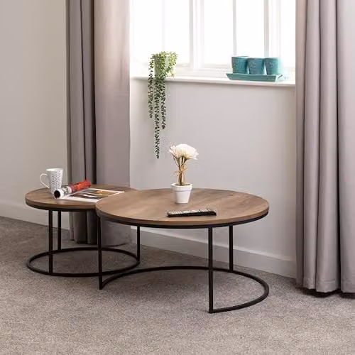 Seconique Quebec Round Nesting Coffee Table Set in Brown Oak Effect and Black – 2