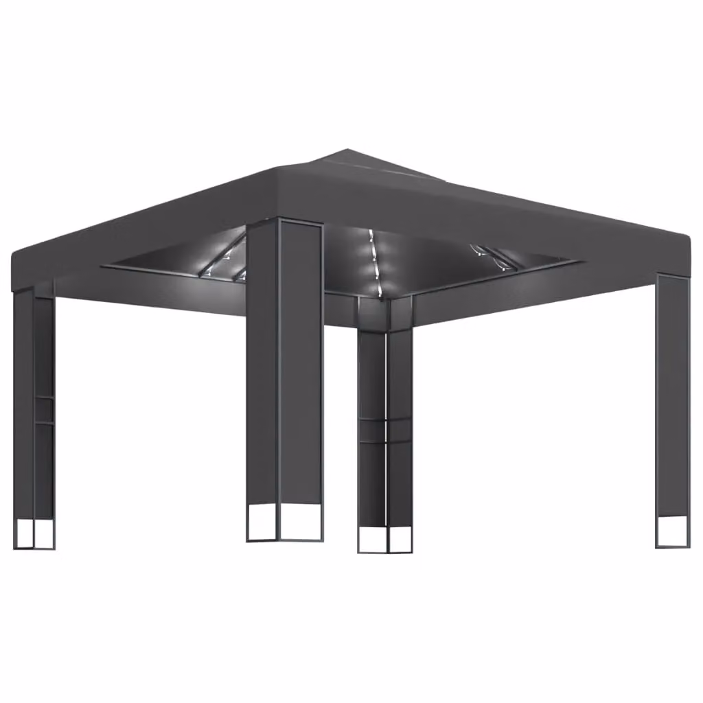 Berkfield Home Anthracite and Black Double Roof Gazebo with LED String Lights, W/D: 3 x 3 m – 2