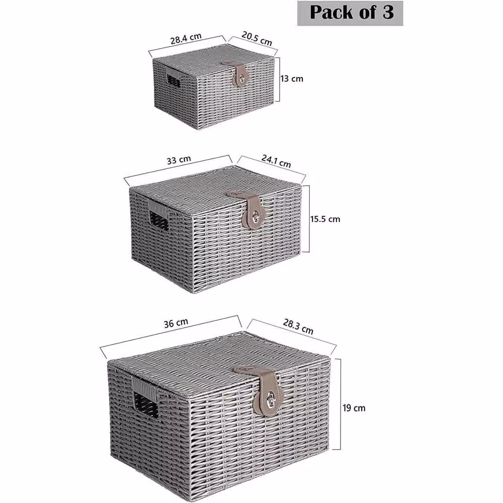 MANTRARAJ Set of 3 Resin Wicker Woven Storage Baskets with Lids and Handles, Black and Grey – 2