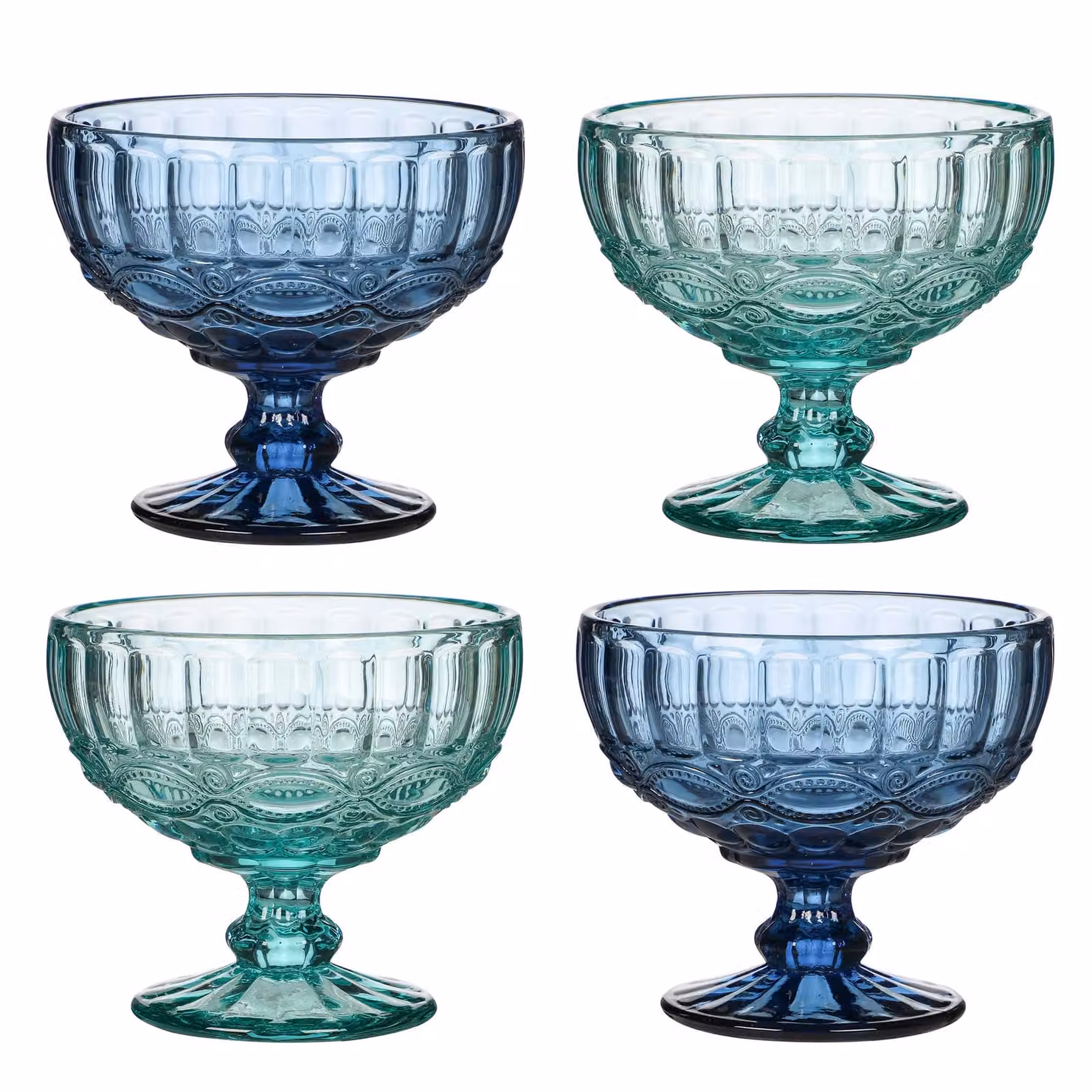 Dibor Set of 4 Vintage Blue and Turquoise Glass Trifle Dessert Bowls, H10 x W12 cm – 2