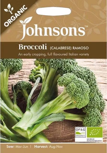 Johnsons Organic Calabrese Ramoso Broccoli Vegetable Seeds, Green