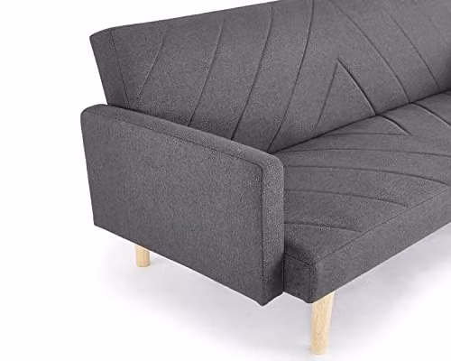 Home Detail Robbie 3 Seater Click Clack Sofa Bed with Geometric Fabric and Wooden Legs in Grey, Blue or Black – 5
