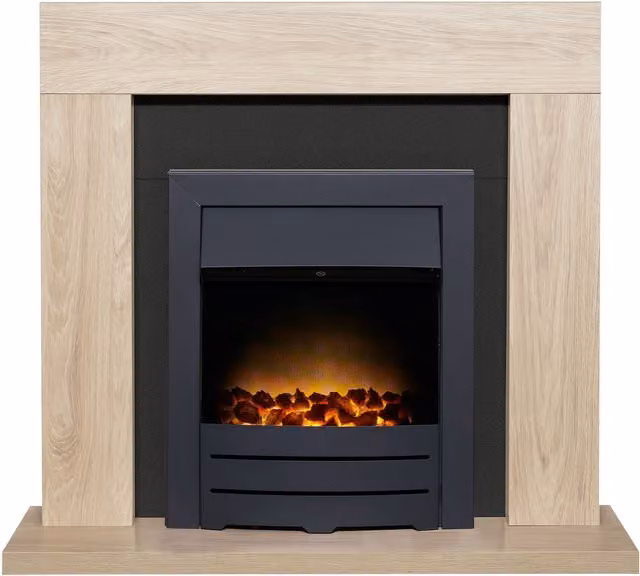 Adam Fires & Fireplaces Malmo Fireplace in Oak and Black with 39 Inch Colorado Electric Fire in Black