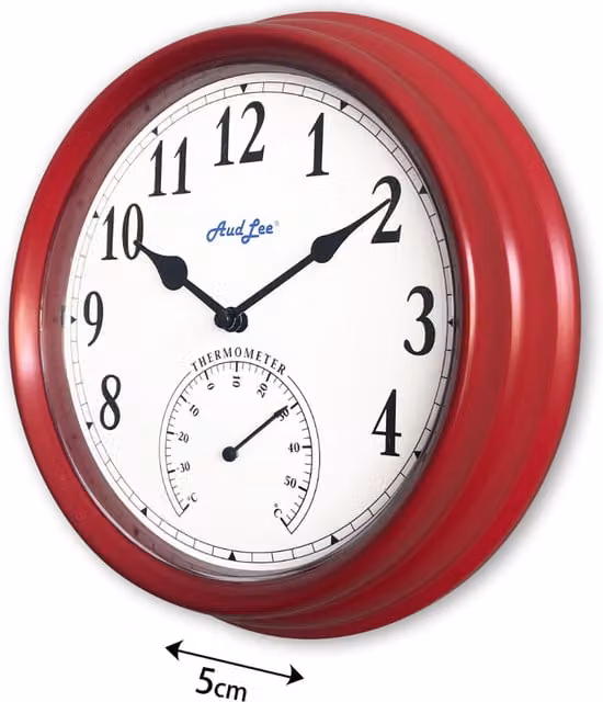 Pololio Red Round Analog Wall Clock with Thermometer