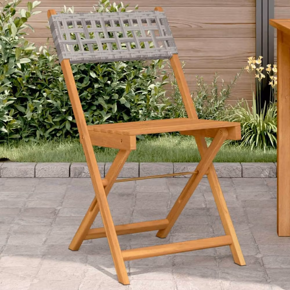 Berkfield Home Bistro Chairs Set of 2, Grey Acacia Wood and Poly Rattan – 2