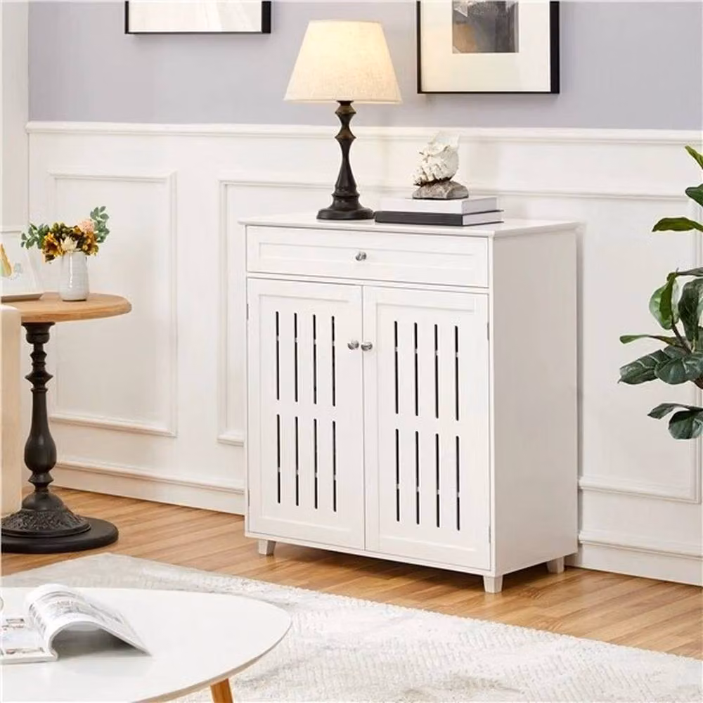 Kelvenix Modern White Shoe Storage Cabinet with Drawer and Hinged Doors – 2