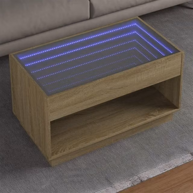 Berkfield Home Infinity LED Coffee Table in Sonoma Oak Brown, W/D/H: 90 x 50 x 50 cm