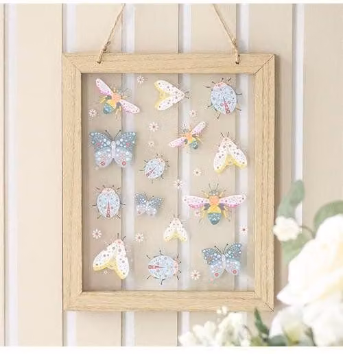 KDMD Brown and Multicolour Floral Bug Print Glass Wall Hanging