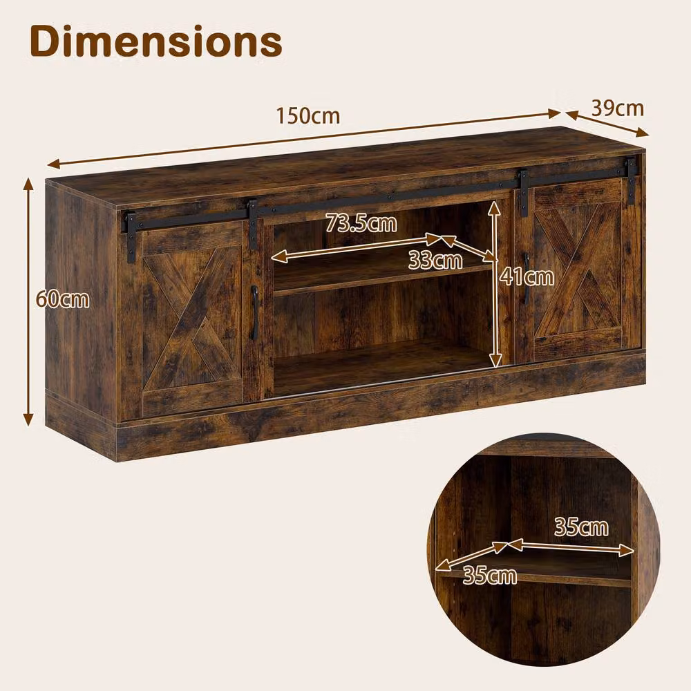 Costway Rustic Brown Wooden TV Stand Media Entertainment Cabinet for up to 70 Inch TVs – 2