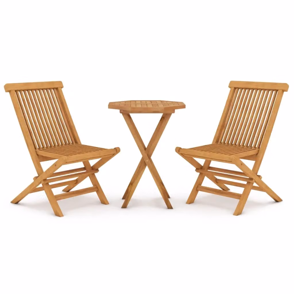 Berkfield Home 3 Piece Garden Dining Set in Brown Solid Wood Teak