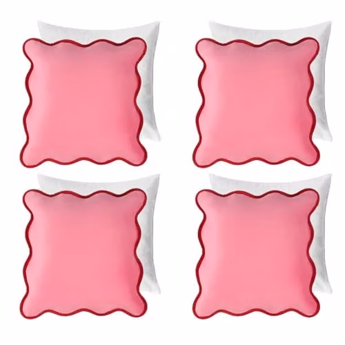 OHS Matte Velvet Scallop Edge Cushion Covers, 4 Pack, Pink and Red, W/D/H: 45 x 45 x 45 cm – 1